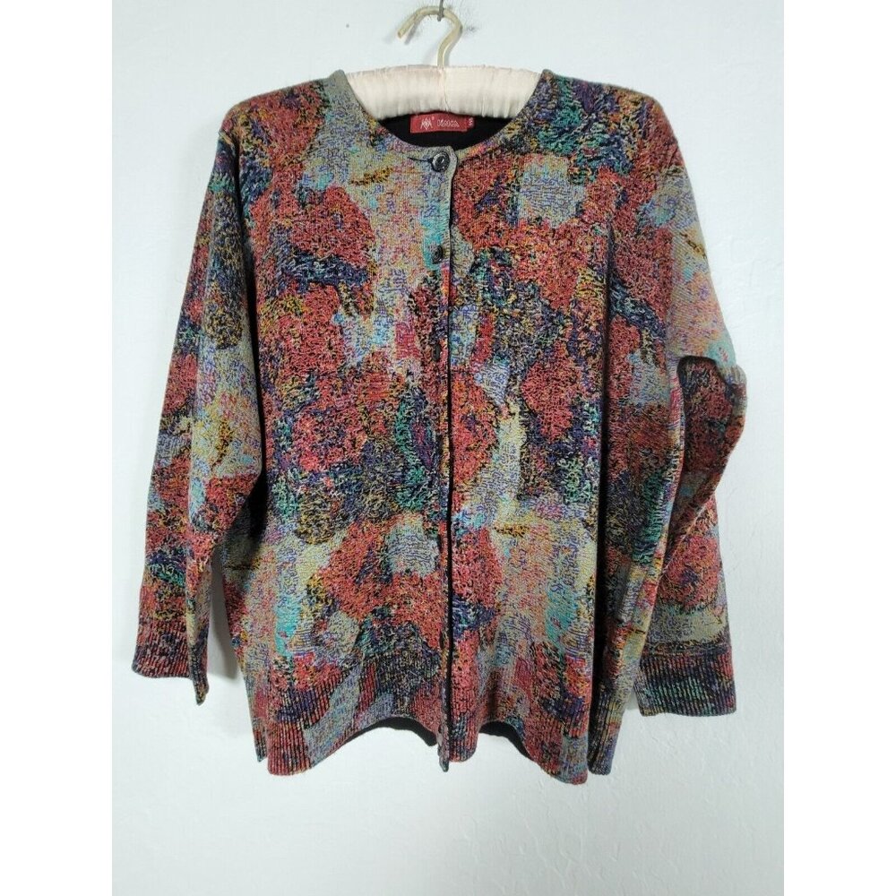 Kaka Womens Patterned Button Front Long Sleeve Crew Neck Cardigan Red Size 115